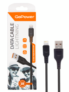 Кабель GoPower GP01L USB(A)шт - 8pin шт (lighting, iphone) 2,4A ПВХ черный 855254