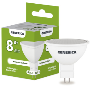 Лампа светодиодная MR16 софит 8Вт 230В 4000К GU5.3 GENERICA  LL-MR16-08-230-40-GU5-G