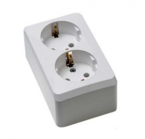 Розетка 2-м ОП Этюд 16А с/з б/ш белая  РА16-007В