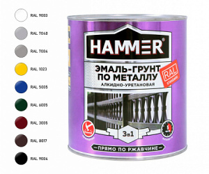 Эмаль-грунт по металлу 3в1 HAMMER RAL9004 сигнал.черный (2,7кг)
