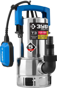 Дренажный насос для грязной воды корус нерж. сталь ЗУБР Профессионал 1100Вт НПГ-Т3-1100-С