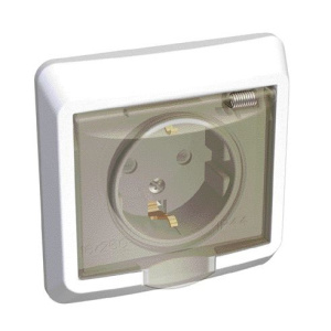 Розетка 1-м СП Этюд 16А с/з белая с крышкой РС16-044b