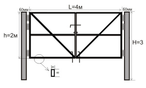 Рама для распашных ворот 2х4 (2 столба 60*60 3м)