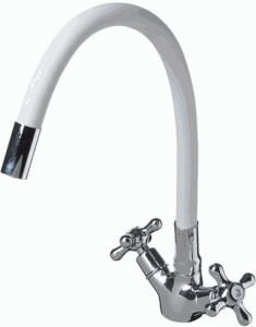 Смеситель д/кухни Ex-Promt Крест/Cross 1/2" керам.кран-букса гиб.изл. White Ex102.2-01 лат. 69270