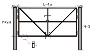 Ворота распашные 2х4 (2 столба 60*60 3м)
