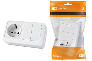 Блок выкл. 2-кл. 10А+розетка 2П+З 16А 250В БКВР IP20 белый "Ладога" TDM SQ1801-0102