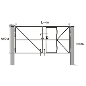 Рама ворот 2,0*4,0 с встроенной калиткой (2 столба 60*60 3м)