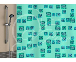 Штора д/ванной п/этилен 180*180см Ракушки зеленая 10колец Вилина