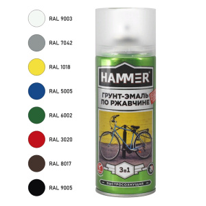 Грунт аэроз. по ржавчине 3в1 HAMMER б/с п/мат серое окно (520мл)
