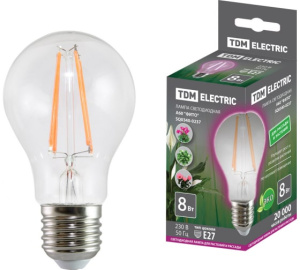 Лампа светодиодная А60-8 Вт-230 В-Е27-CL Фито 60*108мм TDM SQ0340-0237