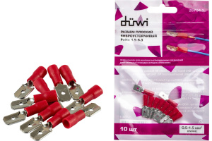 Разъем плоский изолир. РпИп 1,5-6,3 (папа) 0,5-1,5мм (10шт) красный 26704 1 duwi  (5805181)