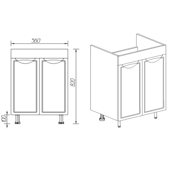 Тумба Лима (COMO 60) 2 двери, белая 43х56х82 без умывальника 10691