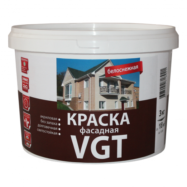 Краска ВД-АК 1180 фасадная б/снежная (3кг) ВГТ