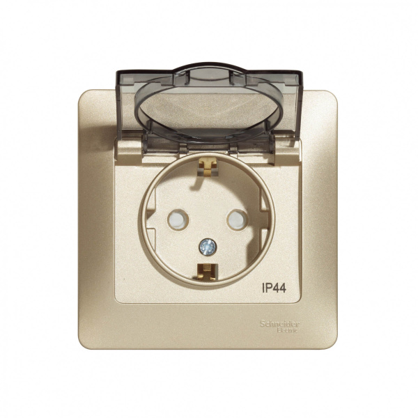 Розетка Glossa c/з со/ш с крышкой титан GSL000446